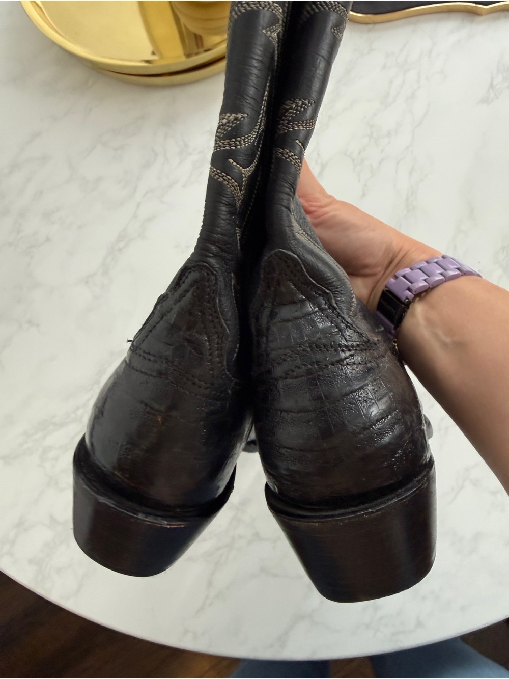 Lucchese Black Caiman Embroidered Leather Western Boots - Picture 11 of 11
